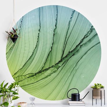 Self-adhesive round wallpaper - Mottled Gradient In Yellow Green