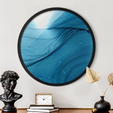 Circular framed print - Mottled Blue