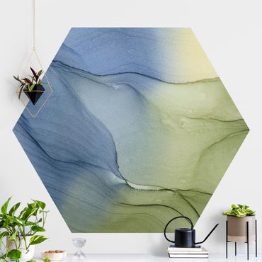 Self-adhesive hexagonal pattern wallpaper - Mottled Bluish Grey With Moss Green