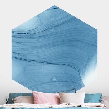 Self-adhesive hexagonal pattern wallpaper - Mottled Mid-Blue