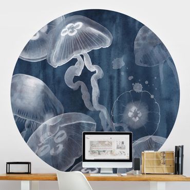 Self-adhesive round wallpaper - Moon Jellyfish I