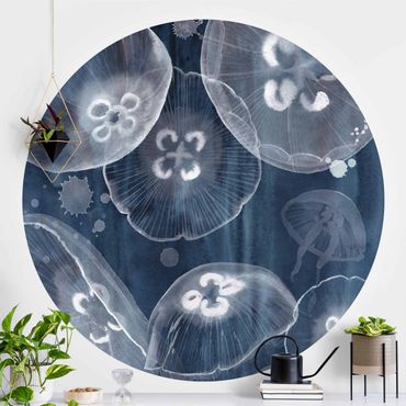 Self-adhesive round wallpaper - Moon Jellyfish II