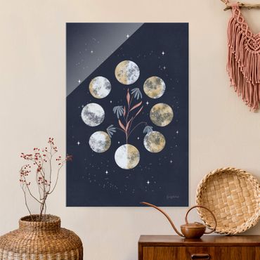Glass print - Moon Phases and daisies
