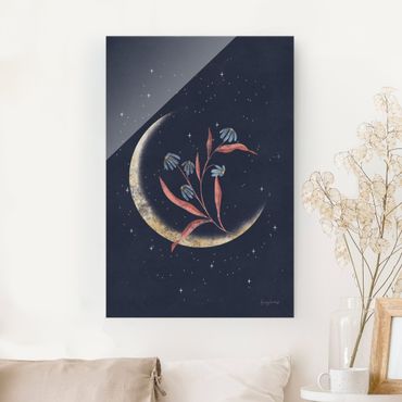 Glass print - Crescent Moon and Marguerites