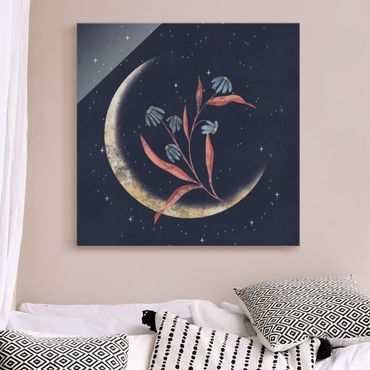 Glass print - Crescent Moon and Marguerites