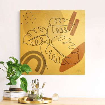 Canvas print - Monstera Line Art and Terracotta Colours - Square1:1