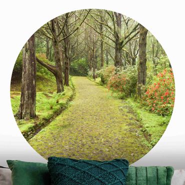 Self-adhesive round wallpaper forest - Moss-covered Road
