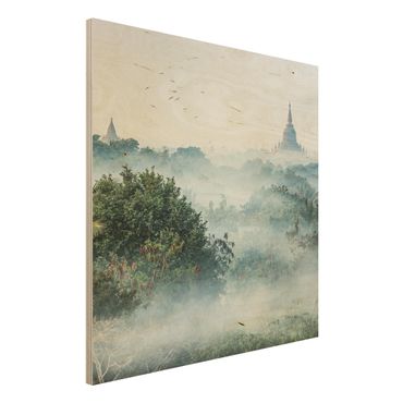 Wood print - Morning Fog Over The Jungle Of Bagan