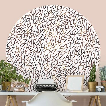Self-adhesive round wallpaper kitchen - Mosaic Lines Pattern Brown Gold