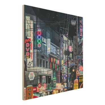 Wood print - Nightlife Of Seoul