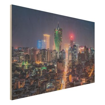Wood print - Illuminated Night In Macao
