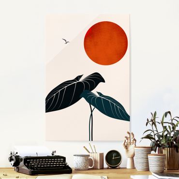 Glass print - Dream At Night - Plant And Red Sun