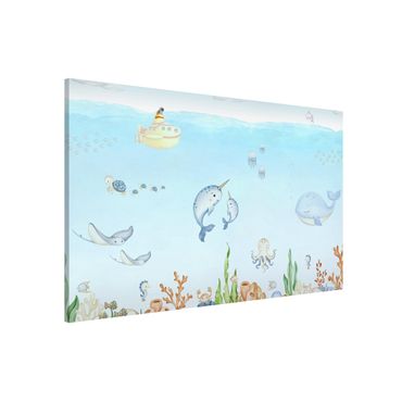 Magnetic memo board - Narwhal family with friends
