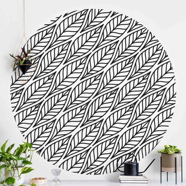 Self-adhesive round wallpaper - Natural Pattern Leaves Black