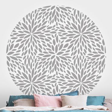 Self-adhesive round wallpaper - Natural Pattern Flowers In Grey
