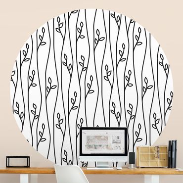 Self-adhesive round wallpaper - Natural Pattern Plant Lines In Black