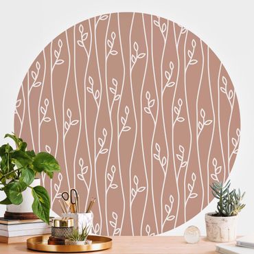 Self-adhesive round wallpaper - Natural Pattern Plant Lines In Front Of Beige Rosé