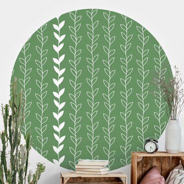 Self-adhesive round wallpaper - Natural Pattern Tendril Lines On Green
