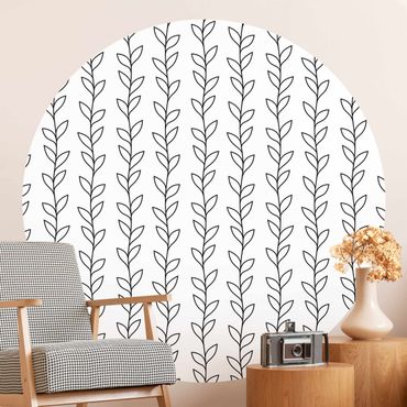 Self-adhesive round wallpaper - Natural Pattern Tendril Lines Black
