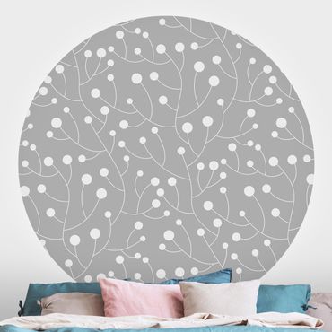 Self-adhesive round wallpaper - Natural Pattern Growth With Dots On Grey