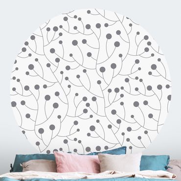 Self-adhesive round wallpaper - Natural Pattern Growth With Dots Grey