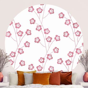 Self-adhesive round wallpaper - Natural Pattern Delicate Flowers In Pink
