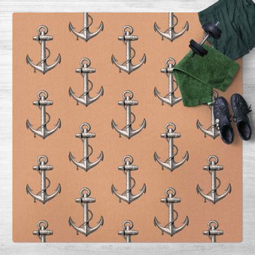 Cork mat - Nautical Pattern Vintage Anchor - Square 1:1