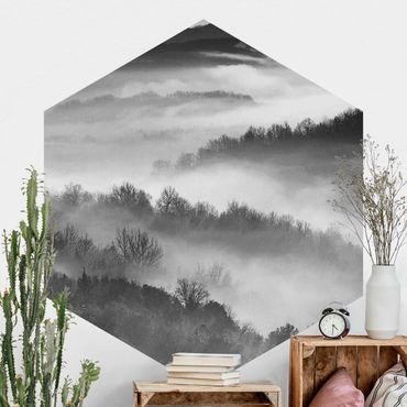 Self-adhesive hexagonal pattern wallpaper - Fog At Sunset Black And White