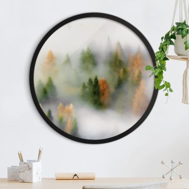 Circular framed print - Foggy Forest In The Fall