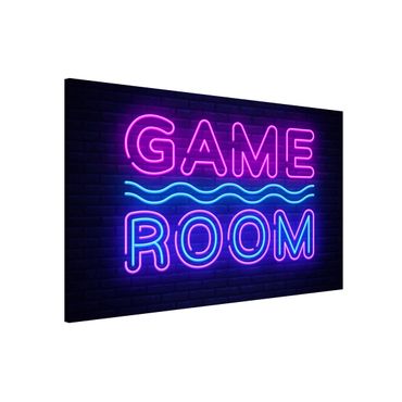 Magnetic memo board - Neon Text Game Room - Landscape format 3:2