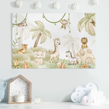Print on canvas - Cute savannah animals at the edge of the jungle - Landscape format 3:2