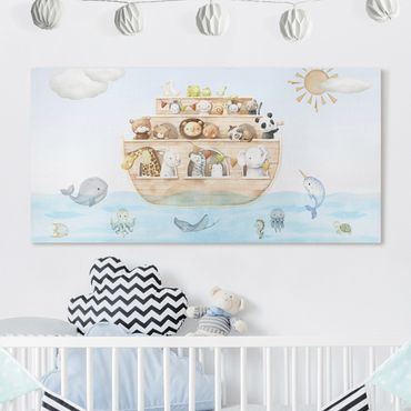 Print on canvas - Cute baby animals on the ark - Landscape format 2:1