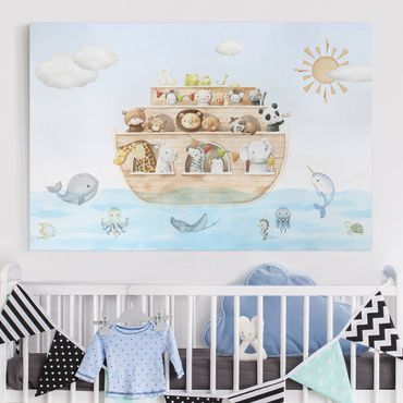 Print on canvas - Cute baby animals on the ark - Landscape format 3:2