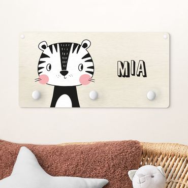 Coat rack for children - Cute Tiger Cat With Customised Name