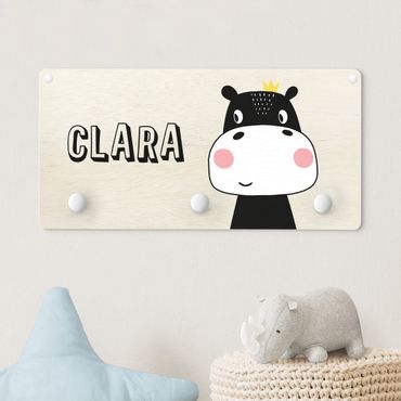 Coat rack for children - Cute Crowned Hippo With Customised Name