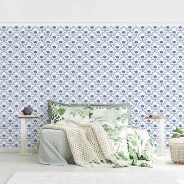 Wallpaper - No.RS9 Flower Basket Blue Layout