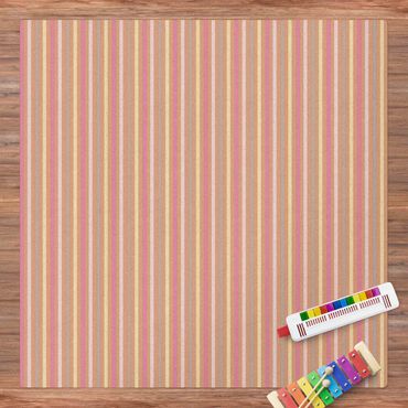 Cork mat - No.YK48 Stripes Light Pink Yellow - Square 1:1