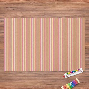 Cork mat - No.YK48 Stripes Light Pink Yellow - Landscape format 3:2