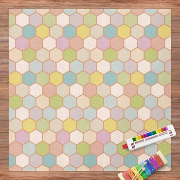 Cork mat - No.YK52 Hexagon Pastel - Square 1:1
