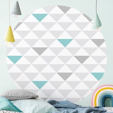 Self-adhesive round wallpaper kids - No.YK64 Triangles Grey White Turquoise