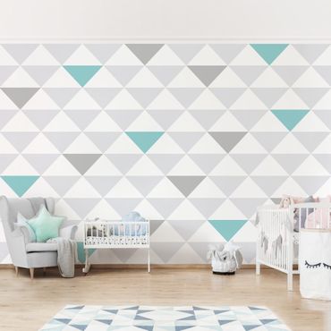 Wallpaper - No.YK64 Triangles Grey White Turquoise