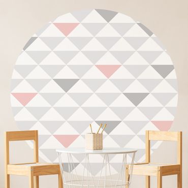 Self-adhesive round wallpaper kids - No.YK65 Triangles Grey White Pink