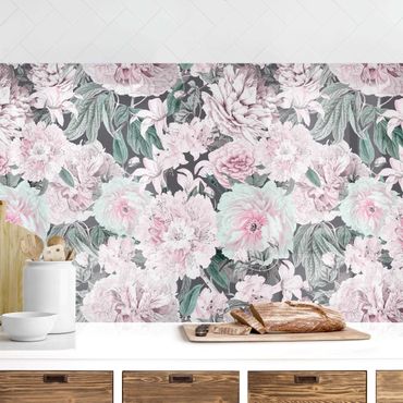 Kitchen wall cladding - Nostalgic Peonies In Pastel Pink II