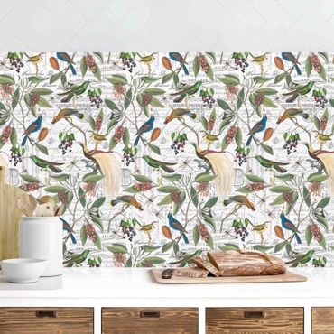 Kitchen wall cladding - Nostalgic Berry Blues With Birds of Paradise II