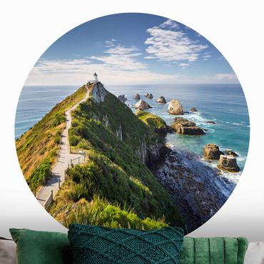 Self-adhesive round wallpaper beach - Nugget Point Lighthouse And Sea New Zealand