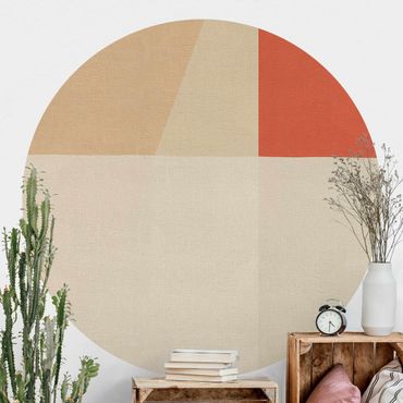 Self-adhesive round wallpaper - Orange Square On Beige