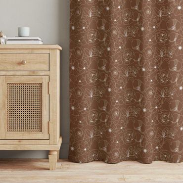 Curtain - Outline Flower Pattern - Fawn Brown
