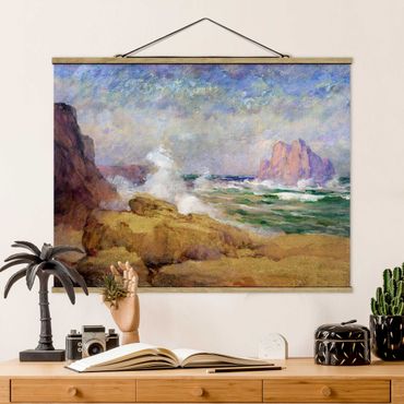 Fabric print with poster hangers - Ocean Ath the Bay Painting - Landscape format 4:3