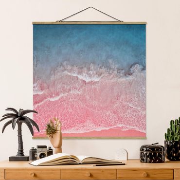 Fabric print with poster hangers - Ocean In Pink - Square 1:1