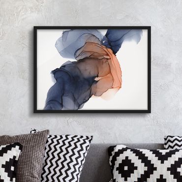 Framed poster - Drops Of Ocean Blue And Orange With Gold